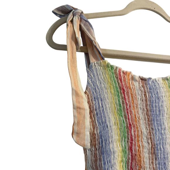 THML multicolor stripe embroidered smocked babydoll tank ties on shoulders Small - Picture 6 of 8